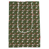 Festive Gift Wrap Green Black Pattern Medium Cadeauzakje (Achterkant)