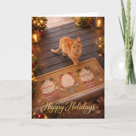 Festive Ginger Cat Holiday Greeting Card Kaart (Voorkant)