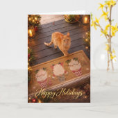 Festive Ginger Cat Holiday Greeting Card Kaart (Gele Bloem)