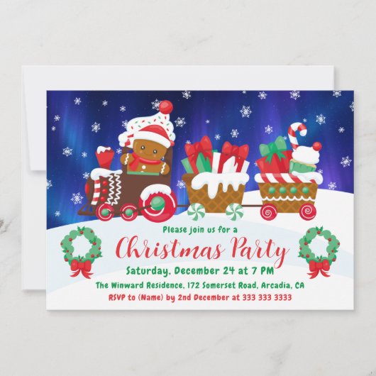 Festive Gingerbread Christmas Train Invitation Kaart (Voorkant)