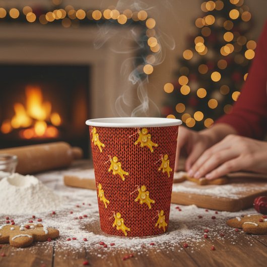 Festive Gingerbread Man & Knit Pattern Christmas Papieren Bekers