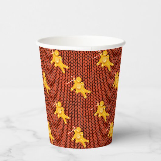 Festive Gingerbread Man & Knit Pattern Christmas Papieren Bekers (Rechts)