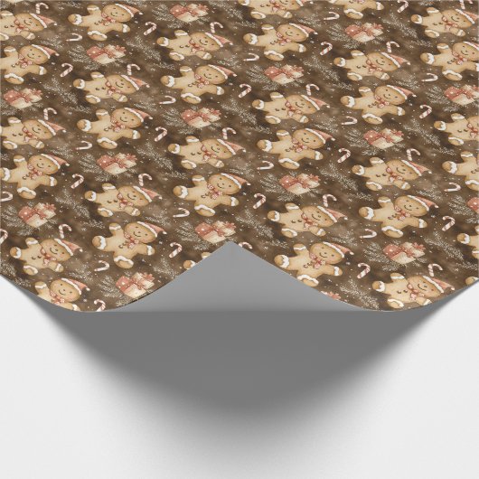 Festive Gingerbread Men with Gifts & Snowflakes  Cadeaupapier (Hoek)