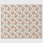 Festive Gingerbread Men with Pink Poinsettias Cadeaupapier (Vlak)