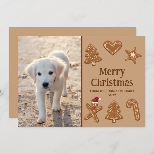 Festive Gingerbrood Cookie Shapes and Custom Photo Feestdagenkaart (Voorkant / Achterkant)