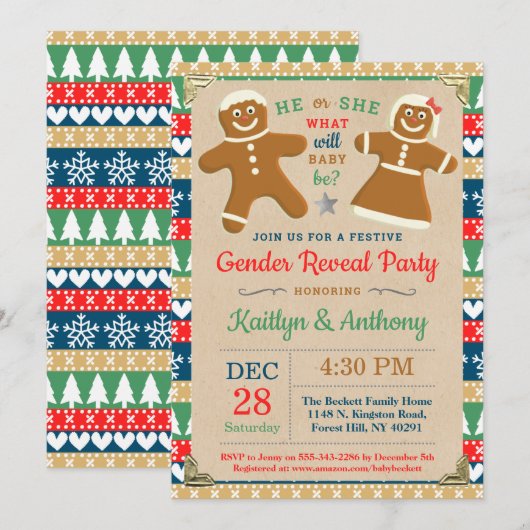 Festive Gingerbrood-kerstfeest Kaart (Voorkant / Achterkant)