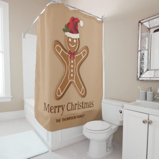 Festive Gingerbrood-kerstkoekje met tekst Douchegordijn (In situ)