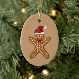 Festive Gingerbrood-kerstkoekje op beige Keramisch Ornament