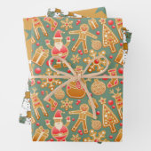 Festive Gingerbrood, Snowman en Sterren Inpakpapier Vel (In situ)