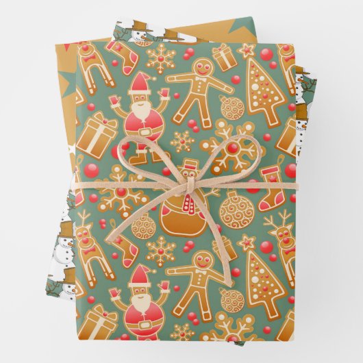 Festive Gingerbrood, Snowman en Sterren Inpakpapier Vel (In situ)