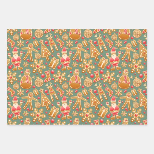 Festive Gingerbrood, Snowman en Sterren Inpakpapier Vel (Voorkant)