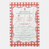 Festive Gingham Hand Drawn Family Recipe Keepsake Theedoek (Verticaal)