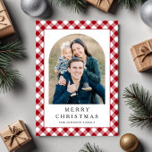 Festive Gingham Photo Christmas Feestdagenkaart