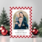 Festive Gingham Photo Christmas Feestdagenkaart