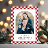 Festive Gingham Photo Christmas Feestdagenkaart