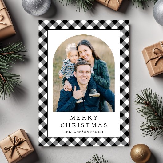 Festive Gingham Photo Christmas Feestdagenkaart
