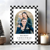 Festive Gingham Photo Christmas Feestdagenkaart