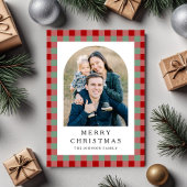 Festive Gingham Photo Christmas Feestdagenkaart