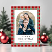 Festive Gingham Photo Christmas Feestdagenkaart
