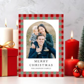 Festive Gingham Photo Christmas Feestdagenkaart