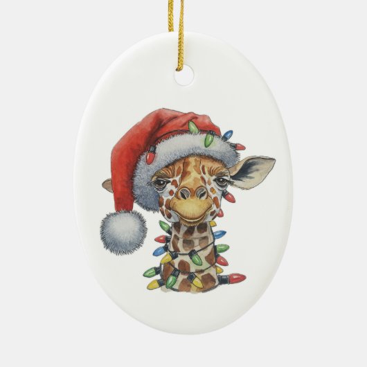Festive Giraffe Keramisch Ornament (Achterkant)