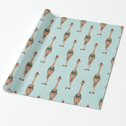 FESTIVE GIRAFFE Wrapping Paper Cadeaupapier (Uitgerold)