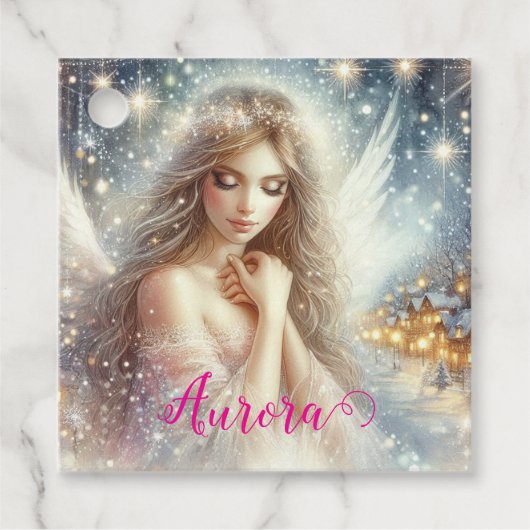 Festive Girly Watercolor Ethereal Frost Snow Angel Bedankjes Labels (Voorkant)