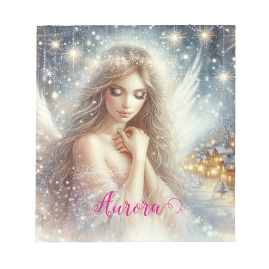 Festive Girly Watercolor Ethereal Frost Snow Angel Notitieblok (Voorkant)