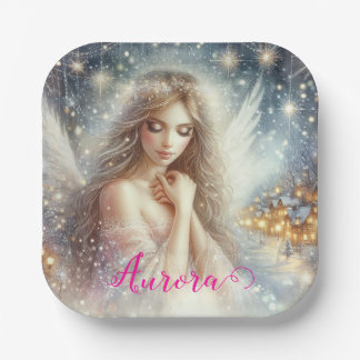 Festive Girly Watercolor Ethereal Frost Snow Angel Papieren Bordje