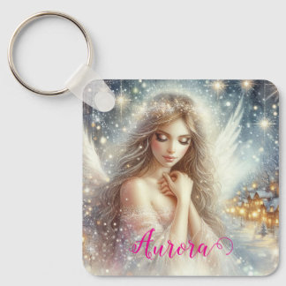Festive Girly Watercolor Ethereal Frost Snow Angel Sleutelhanger