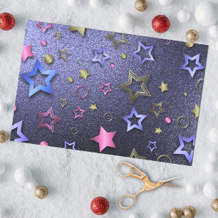 Festive Glam Shiny Blue Gold Pink Metallic Stars Tissuepapier