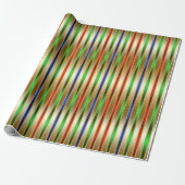 Festive Glam Stripes Red Blue Green Gold Cadeaupapier (Uitgerold)