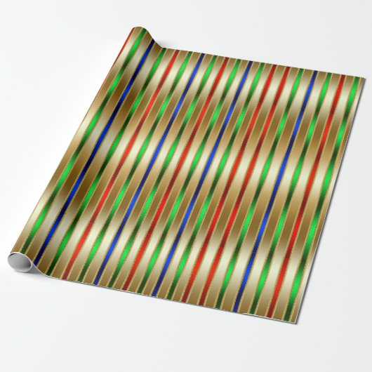 Festive Glam Stripes Red Blue Green Gold Cadeaupapier (Uitgerold)