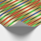 Festive Glam Stripes Red Blue Green Gold Cadeaupapier (Hoek)