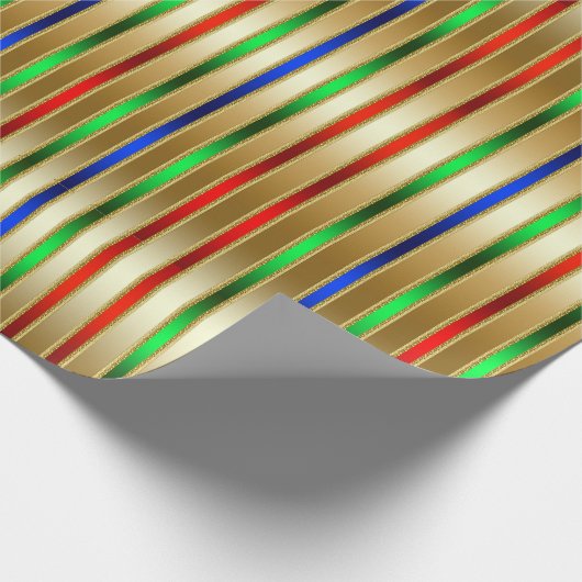 Festive Glam Stripes Red Blue Green Gold Cadeaupapier (Hoek)