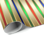 Festive Glam Stripes Red Blue Green Gold Cadeaupapier (Rol Hoek)