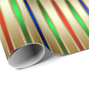 Festive Glam Stripes Red Blue Green Gold Cadeaupapier