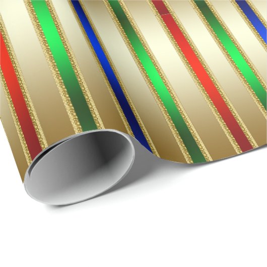 Festive Glam Stripes Red Blue Green Gold Cadeaupapier (Rol Hoek)