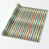 Festive Glam Stripes Red Blue Green Silver Cadeaupapier (Uitgerold)