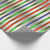 Festive Glam Stripes Red Blue Green Silver Cadeaupapier (Hoek)