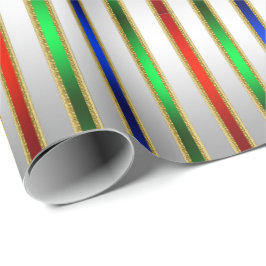 Festive Glam Stripes Red Blue Green Silver Cadeaupapier