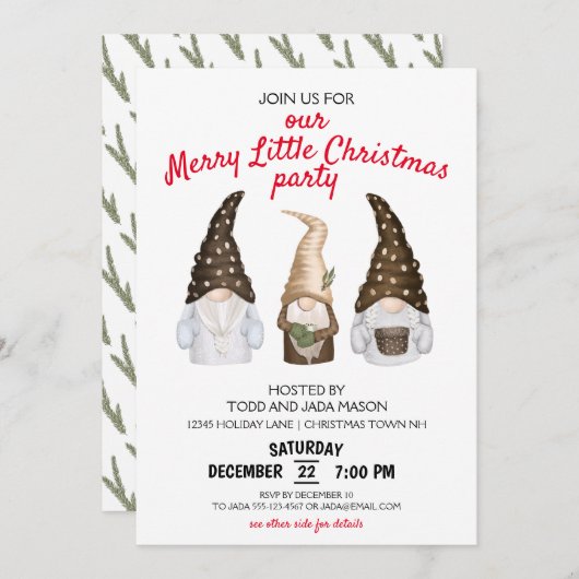 Festive Gnomen Merry Little Kerstparty Kaart (Voorkant / Achterkant)