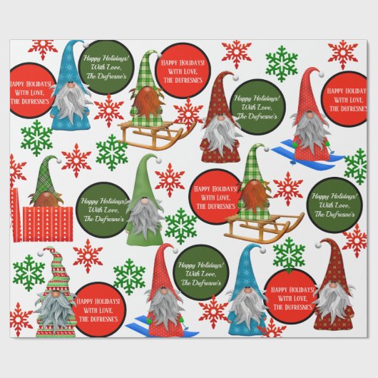 Festive Gnomen Personalized Holiday Cadeaupapier (Vlak)