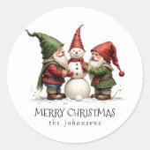 Festive Gnomes Snowman Merry Christmas Sticker (Voorkant)