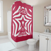 Festive God Is Love Star Red & White Christmas  Douchegordijn (In situ)