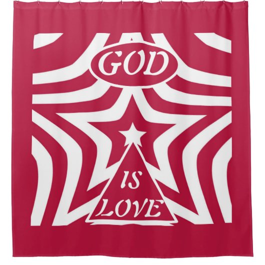 Festive God Is Love Star Red & White Christmas  Douchegordijn (Voorkant)