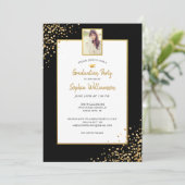 Festive Gold Black Afstudeerder Photo Graduparty I Kaart (Staand voorkant)