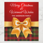Festive Gold Bow kerstcadeaulabel set Wijn Etiket (Enkel label)