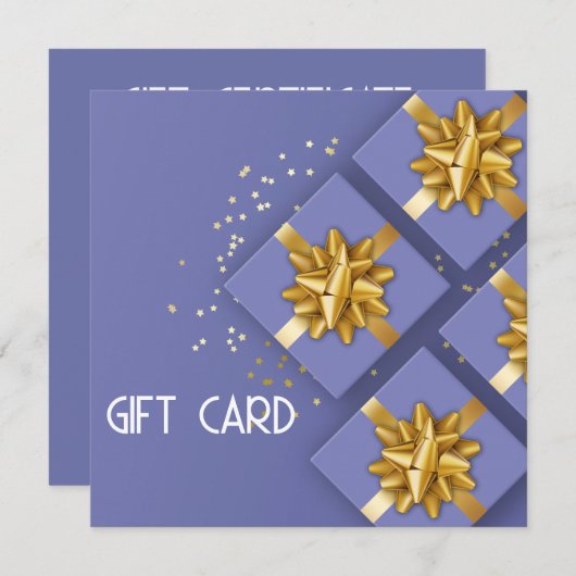 Festive Gold Bow Modern Blue Cadebox Cadeaukaart (Voorkant / Achterkant)