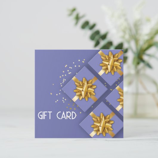 Festive Gold Bow Modern Blue Cadebox Cadeaukaart (Staand voorkant)